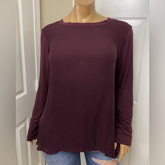 Harari Womens Blouse Size 2X Sheer Front Maroon Silk Blend Long Sleeve Top - Picture 1 of 6